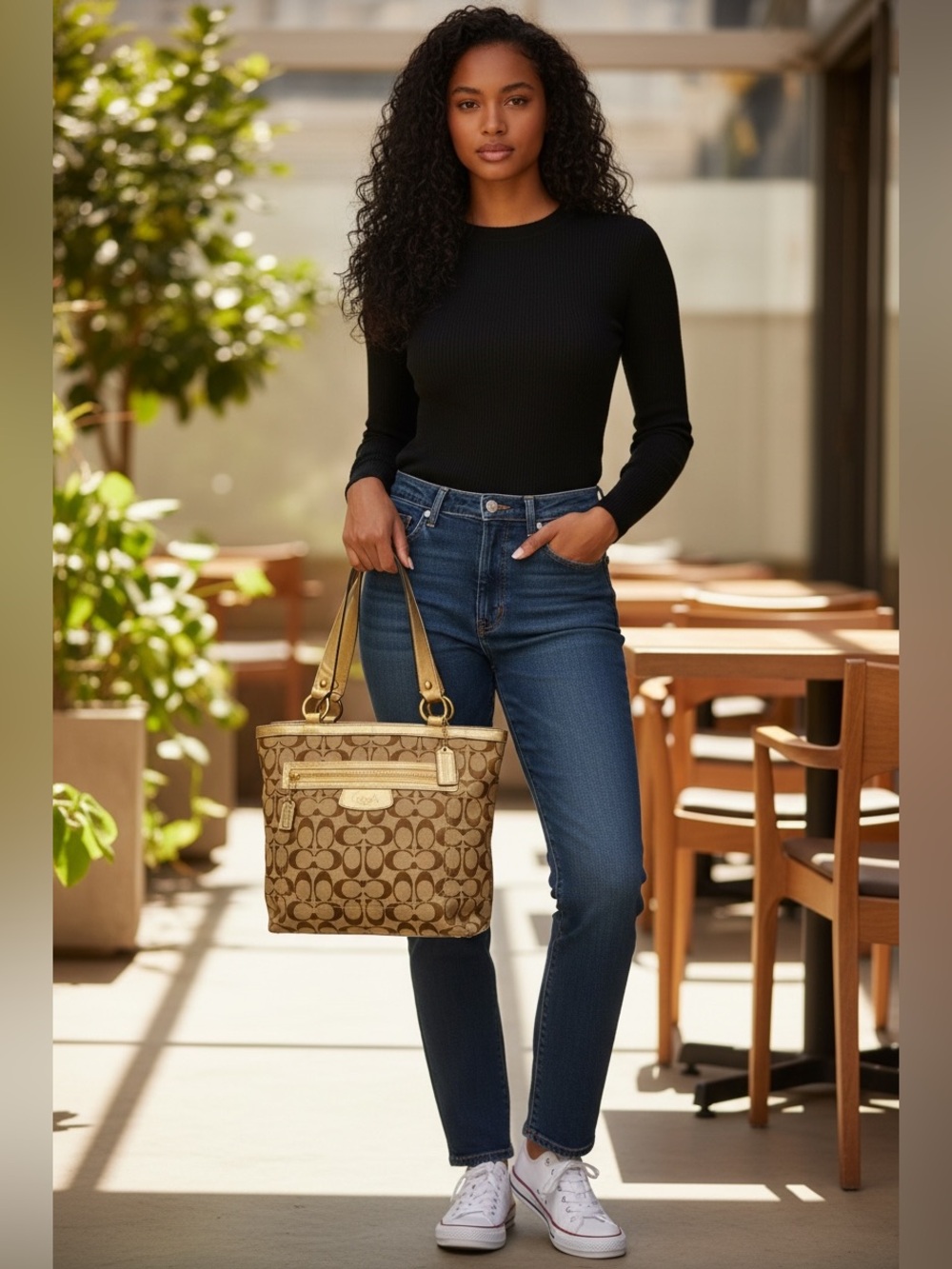 Coach Penelope Signature Canvas Metallic Gold Shoulder Bag
